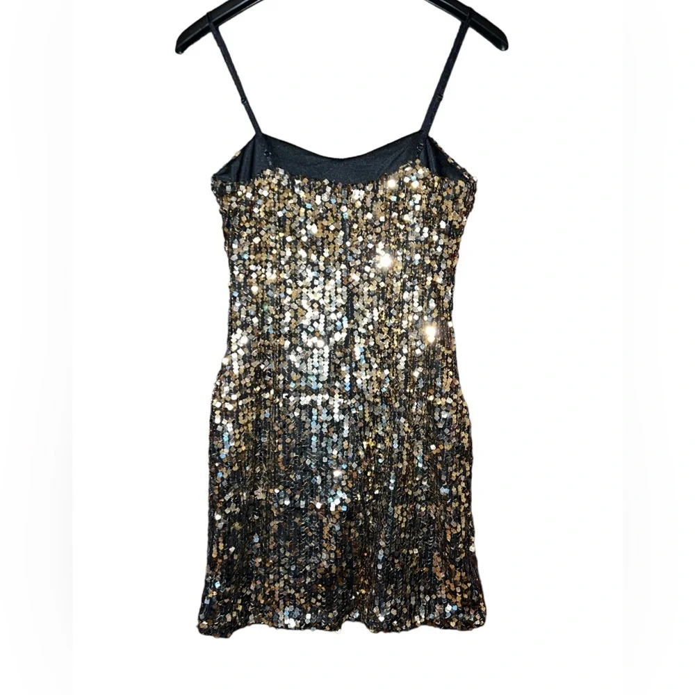 Siren Lily Womens Medium Gold Sequin Sparkly Gold Dress - Picture 2 of 4